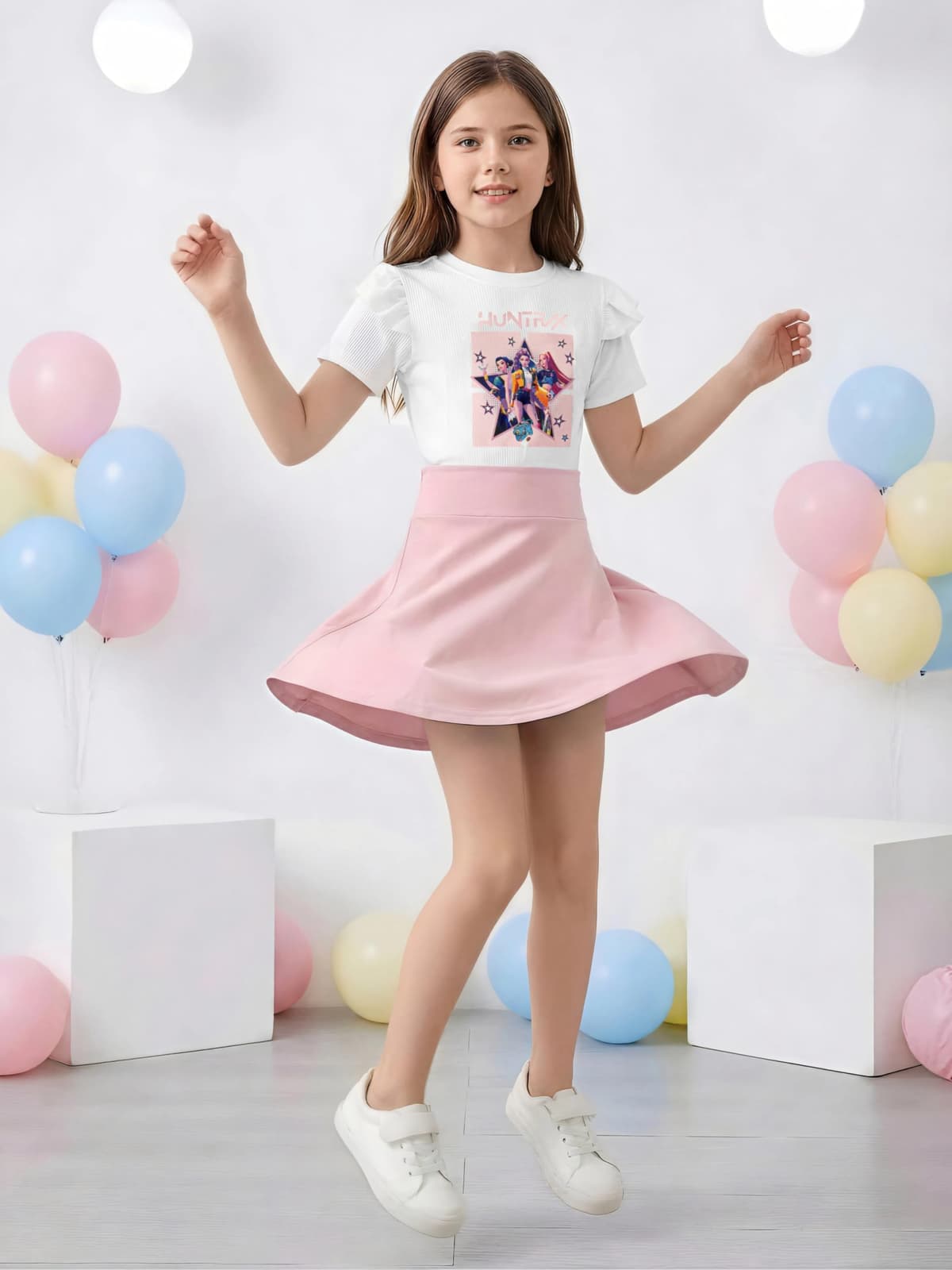 Vestido Niña K-Pop, con Estampado Idol. Moda Anime Infantil. Vestido de Manga Corta con Volantes y Falda Acampanada. Moda Casual de Verano para Niñas de 2 a 12 Años. — view 2