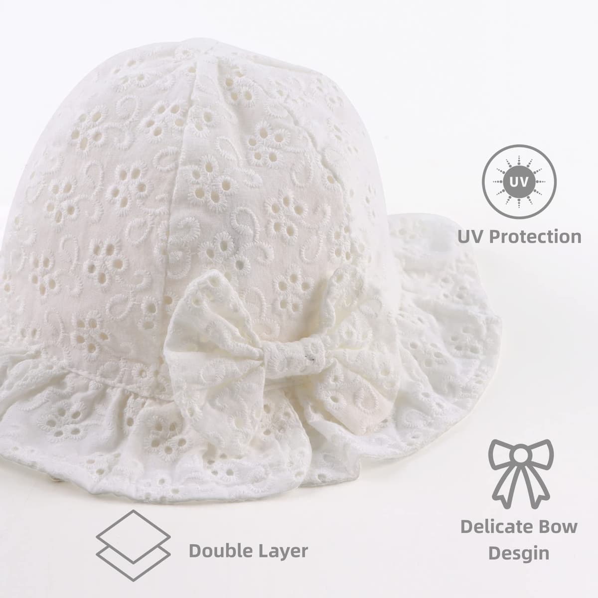 XIAOHAWANG Baby Girl Sun Hat Embroidered Flowers Toddler Bucket Hats Summer Cap for Infant Girls — view 5
