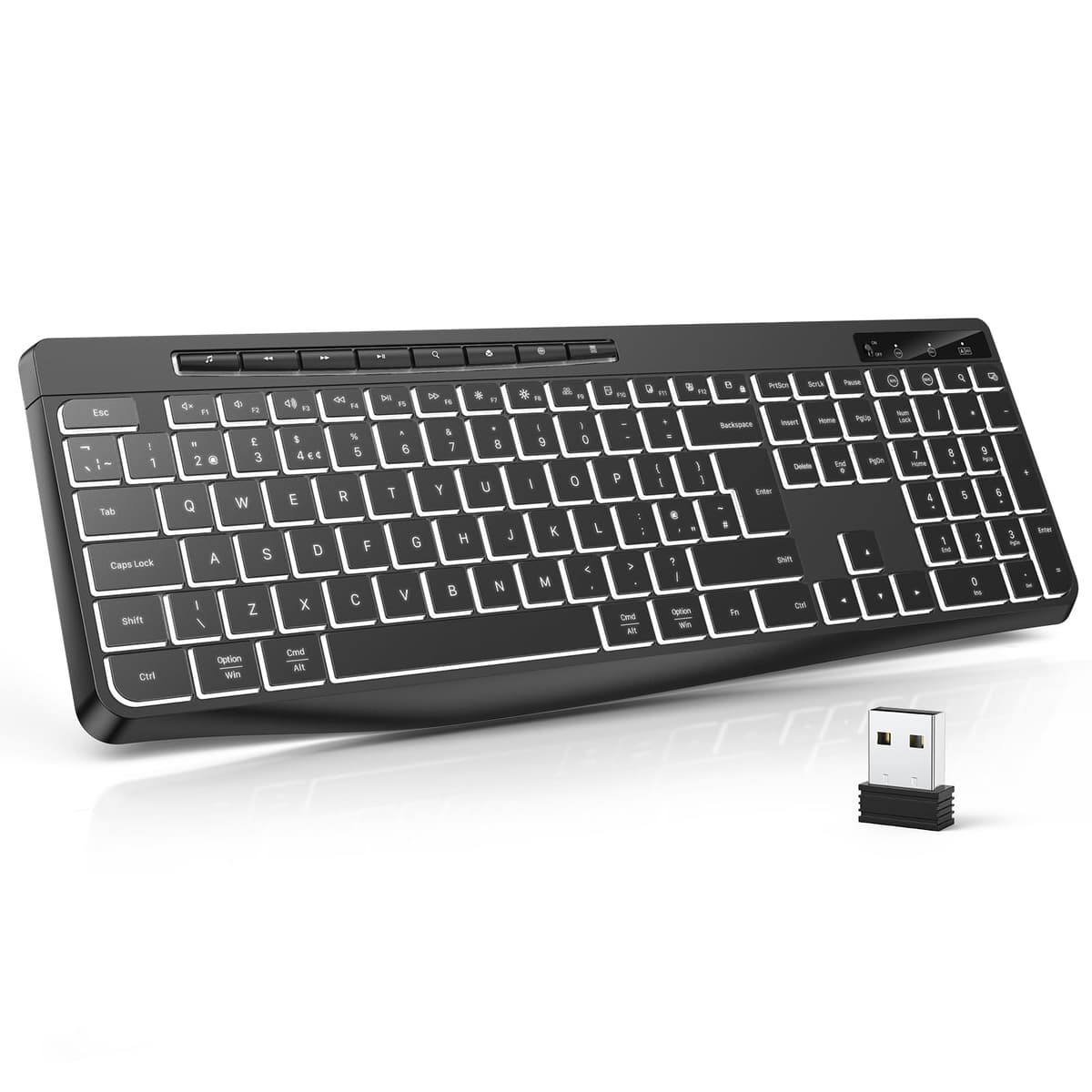 TECURS Wireless Keyboard QWERTY UK Layout, 2.4G Wireless Gaming Keyboard, LED Backlit, Ergonomic, Quiet, Rechargeable, Full Size Keyboard with Multimedia Keys for Computer/PC/Laptop/MAC/Windows — view 10