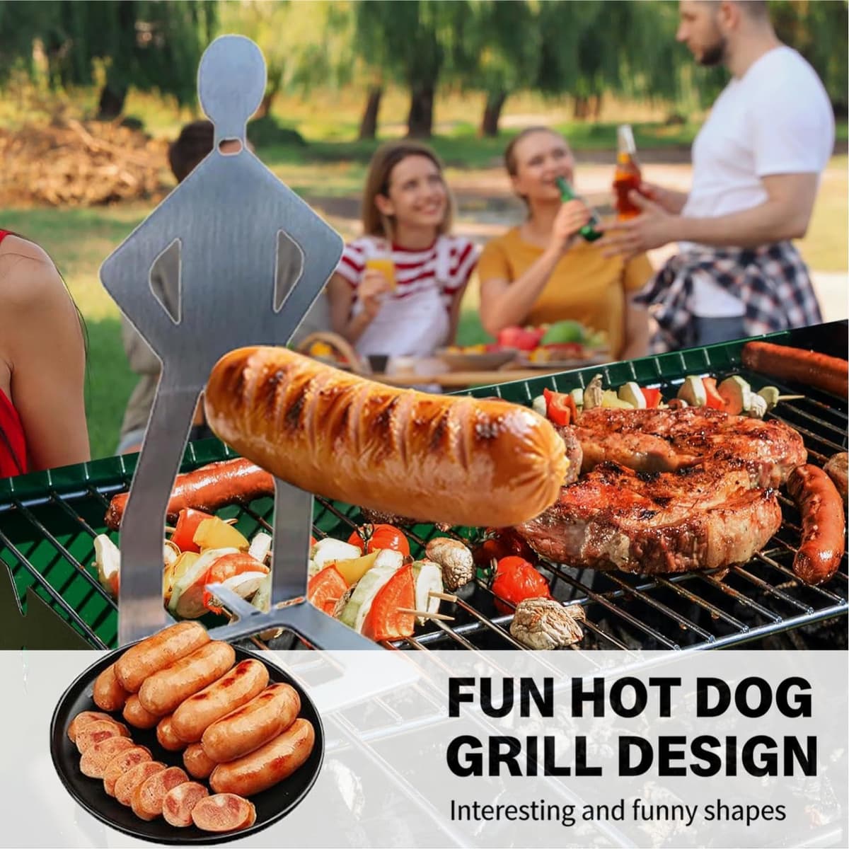 4PCS Funny Hot Dog Holders, Stainless Steel Sausage Holder Stand, Barbecue Grill Rack, Reusable BBQ Grill Tool for Camping Outdoor Picnic Garden, Novelty BBQ Gadgets Gifts for Men — view 3