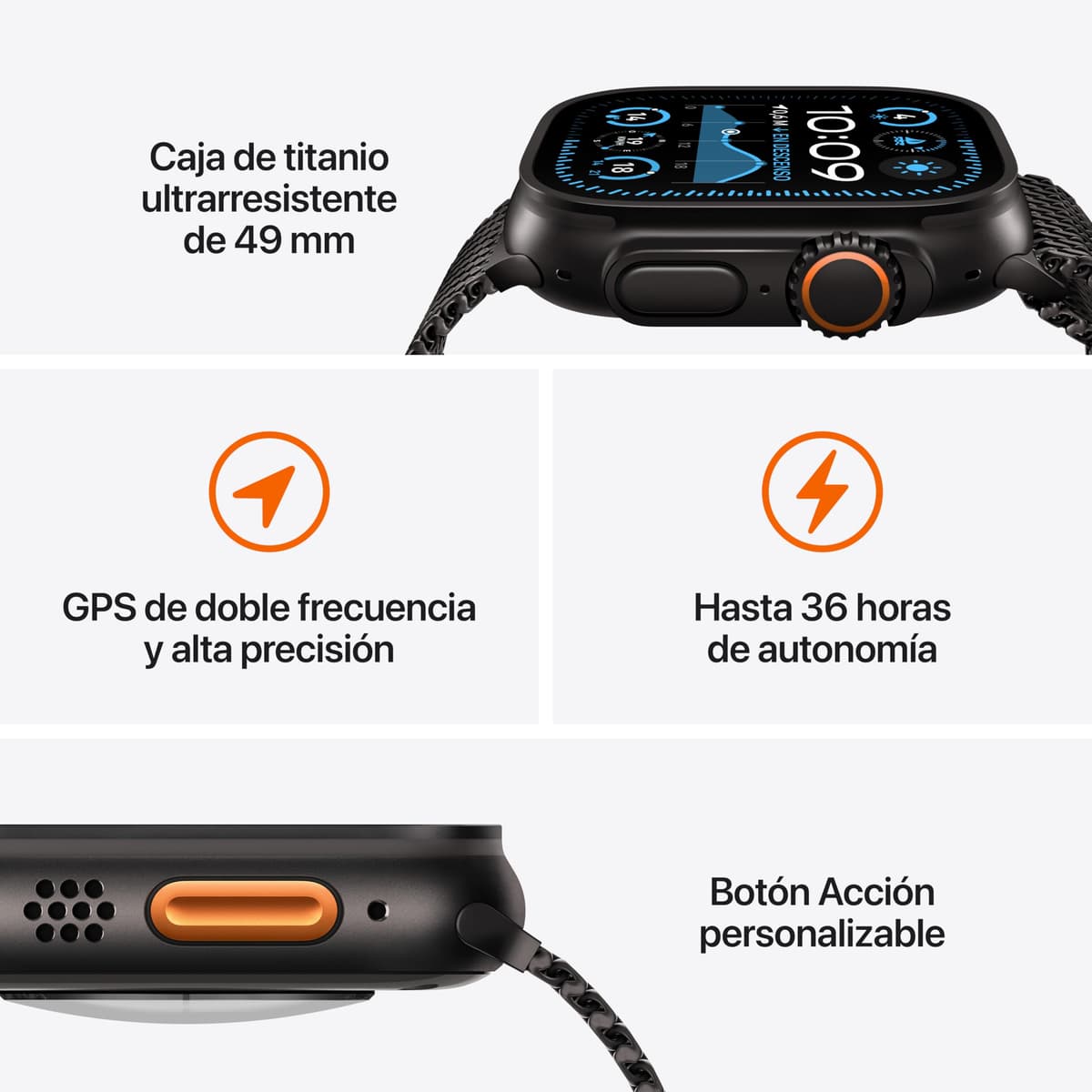 Apple Watch Ultra 2 GPS + Cellular Smartwatch, reloj deportivo con caja de titanio negro resistente de 49 mm y Correa Ocean Negro. Monitor de entreno, GPS de alta precisión y pantalla Retina brillante — view 3
