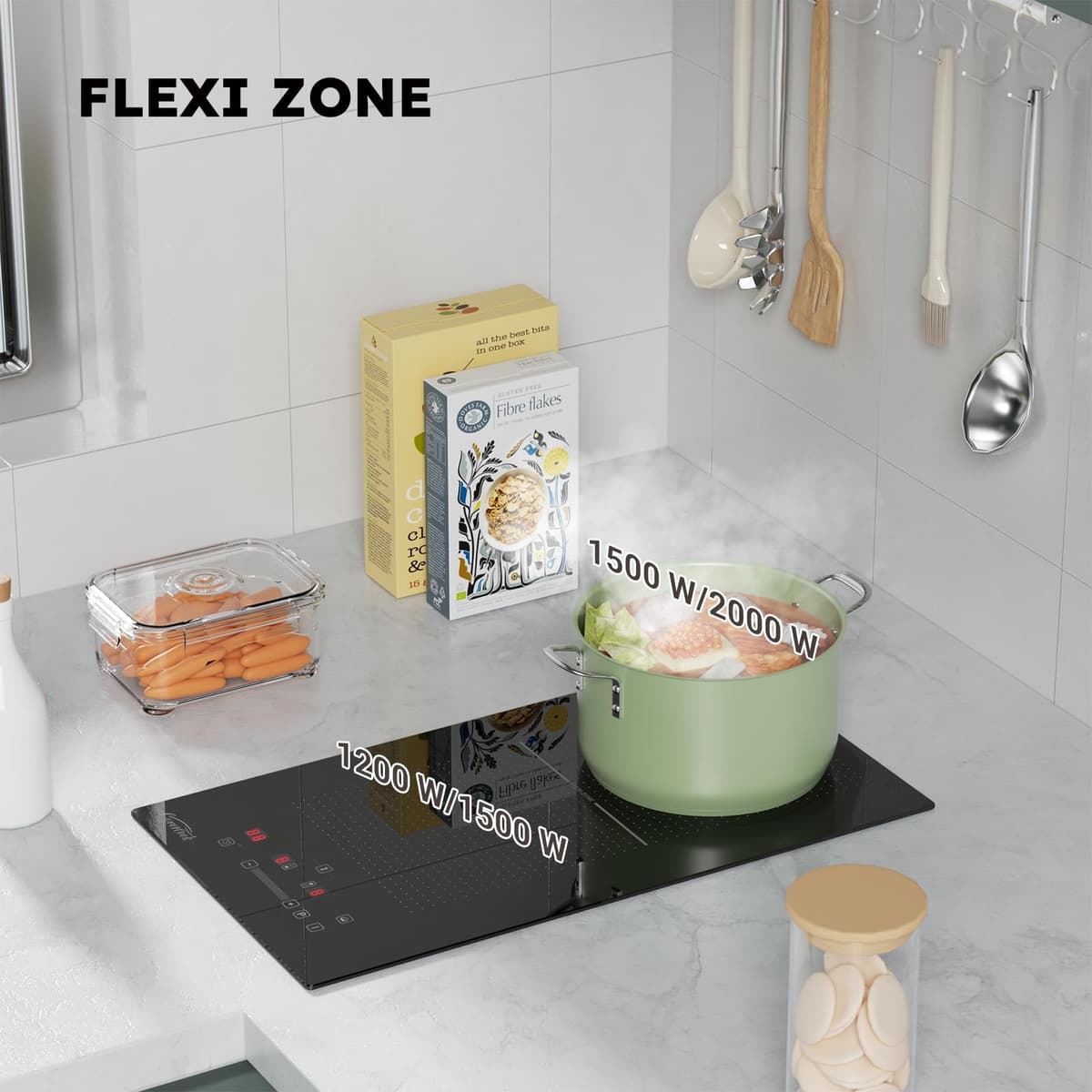 COVERCOOK 2-Zone Induction Hob with Plug,2800W Induction Cooktop with Touch Control,30cm Electric Hob with Flex Zone,9 Power Levels,Boost,Child Lock,Timer Function — view 4