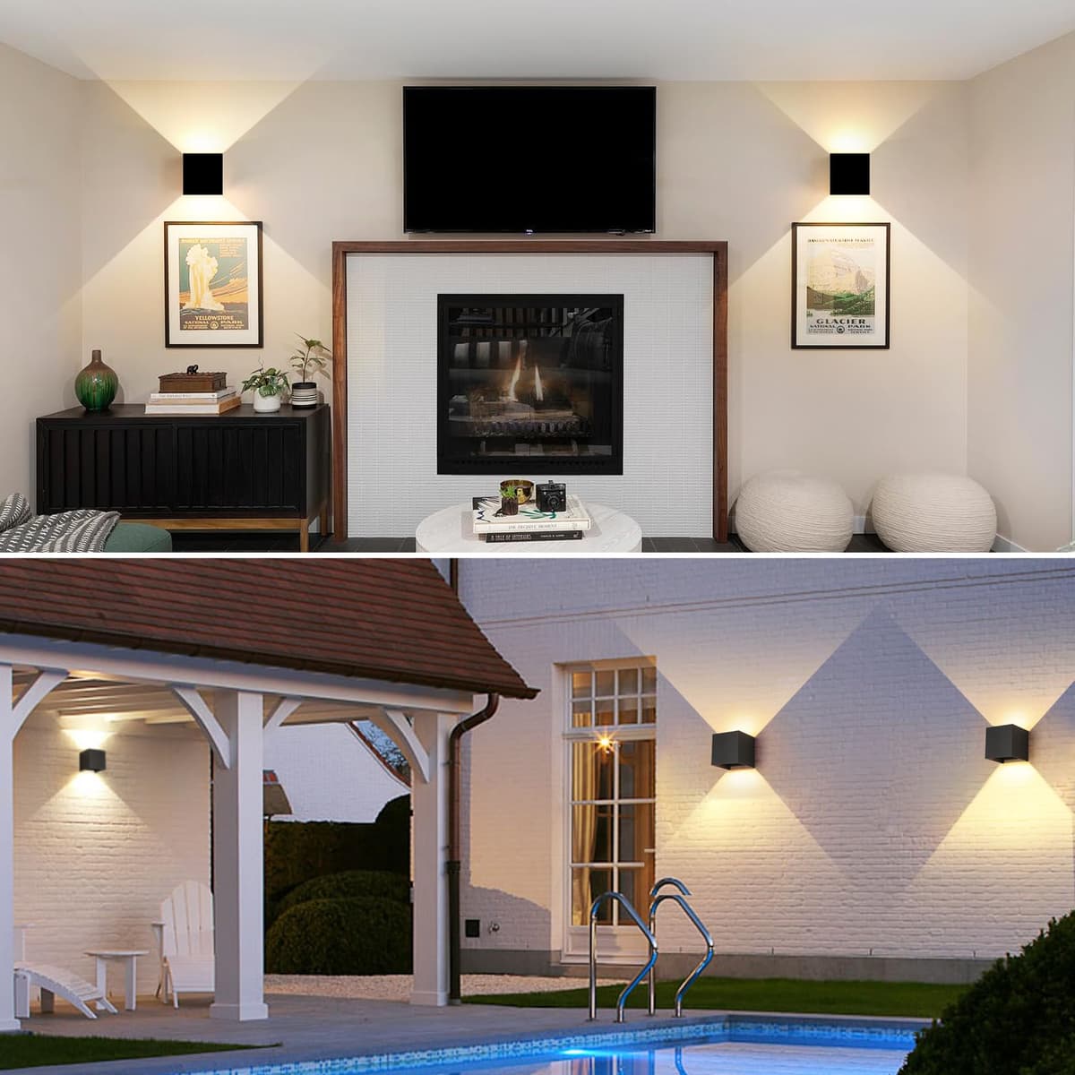 FUPE LED Aplique de Pared Exterior Interior Luz Ajustable de 3 Colores Lámparas de Pared Moderno Negro 15W IP65 Impermeable Apliques de exterior cuadrada de aluminio Ángulo de luz ajustable 11CM — view 2