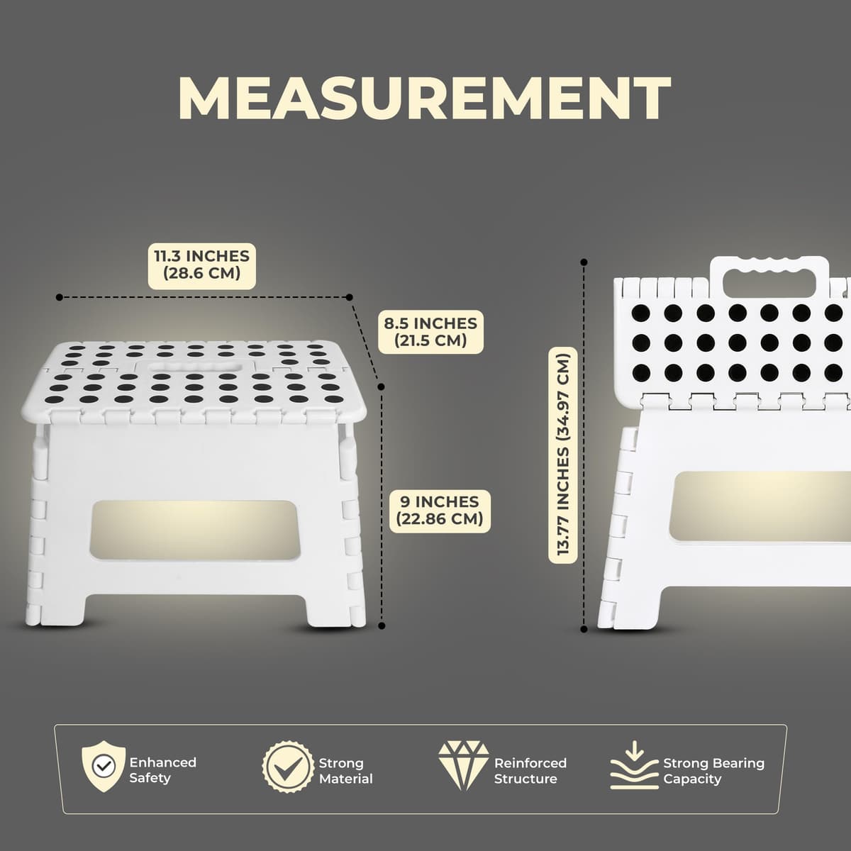 Utopia Home Folding Step Stool 9 Inch, Portable Anti Slip Surface for Kids and Adults, Heavy Duty Folding Stool with Carrying Handle, 300 lbs Load Capacity, Pack of 1, White — view 3