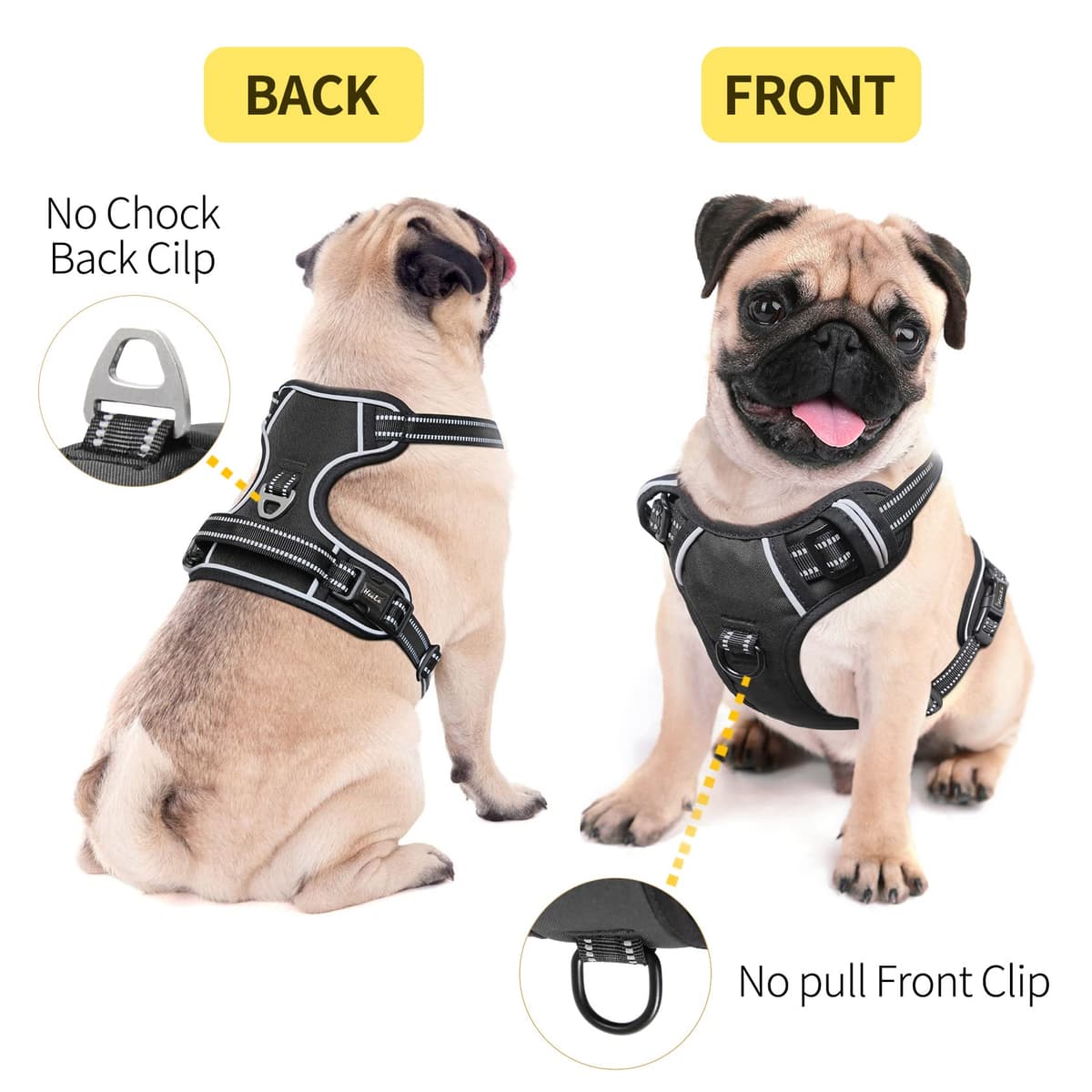 HEELE Dog Harness Medium No Pull Dog Vest Harness with Soft Handle Reflective Pet Harness for Outdoor Training Walking, Black, M — view 3