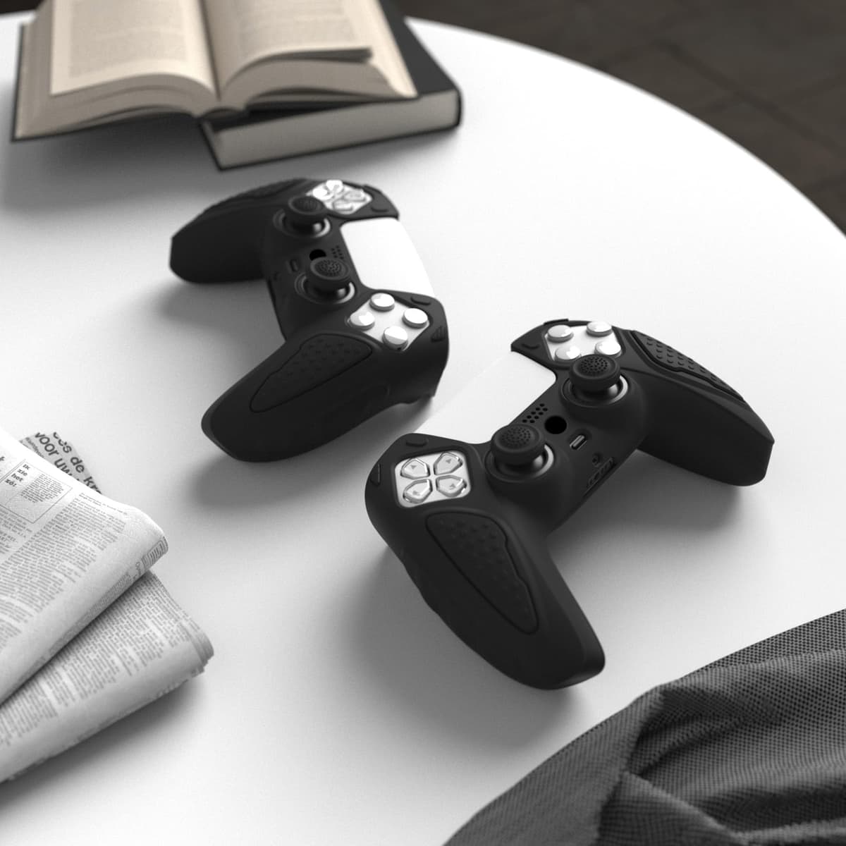 playvital Black Knight Edition Anti-Slip Silicone Cover Skin for ps5 Controller, Soft Rubber Case for ps5 Wireless Controller with Black Thumb Grip Caps — view 5