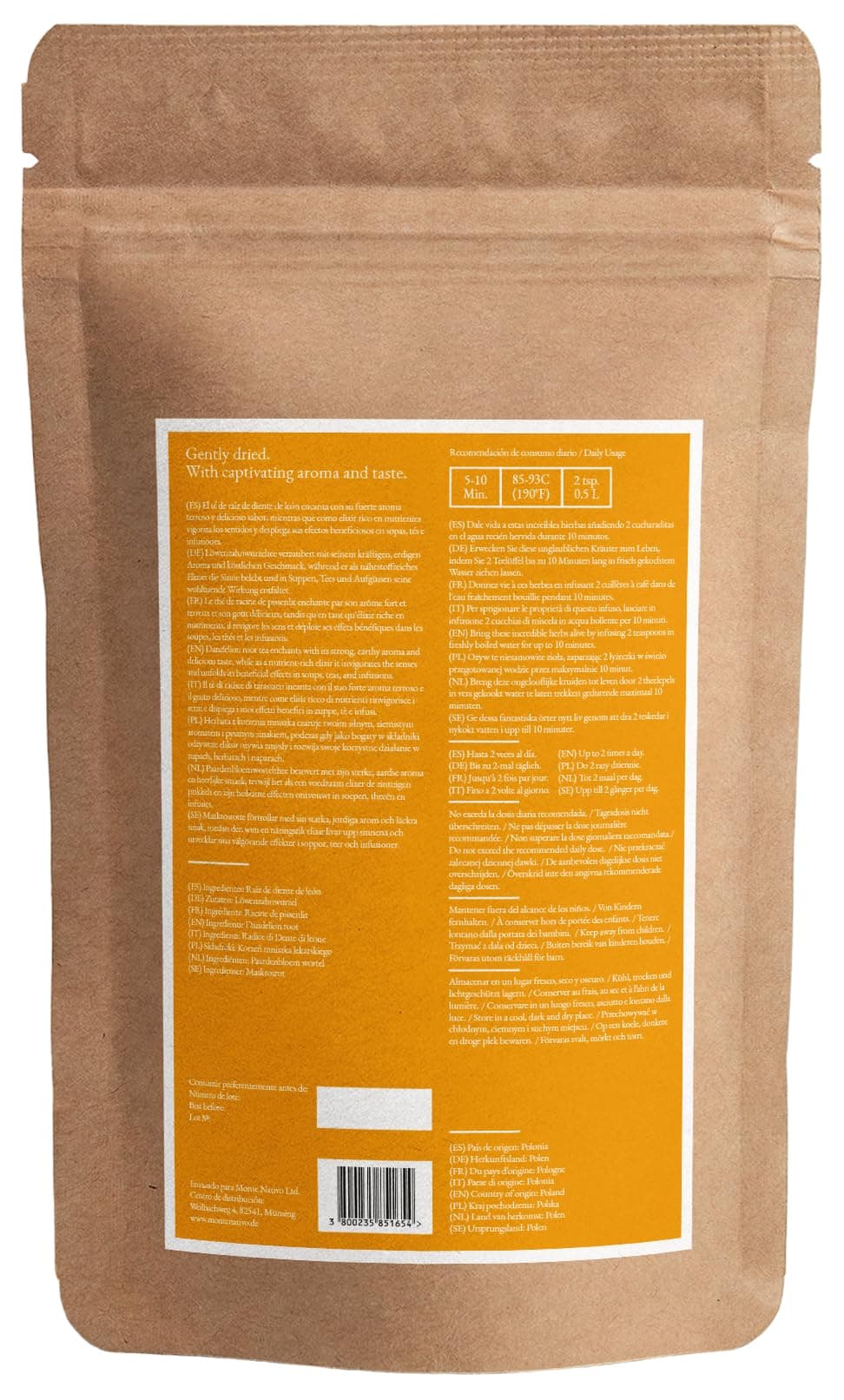 Raíz de diente de león Monte Nativo (300g) - Té Diente de leon infusion - Dandelion tea - Infusiones de hierbas - Té de hierbas – Cuidadosamente cortado y secado – 100% puro y natural — view 2