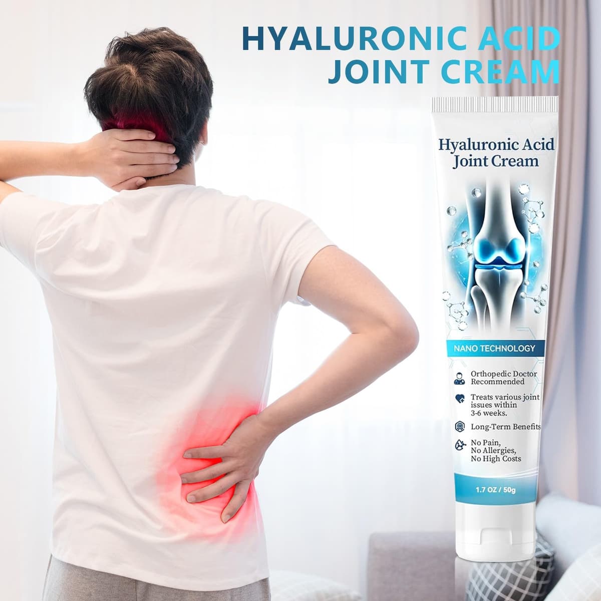 Hyaflexa Hyaluronic Acid Joint Cream, Hyaluronic Acid, Joint Cream, Suitable for Back, Neck, Hands, Feet, Joints and Knees (3PC) — view 2