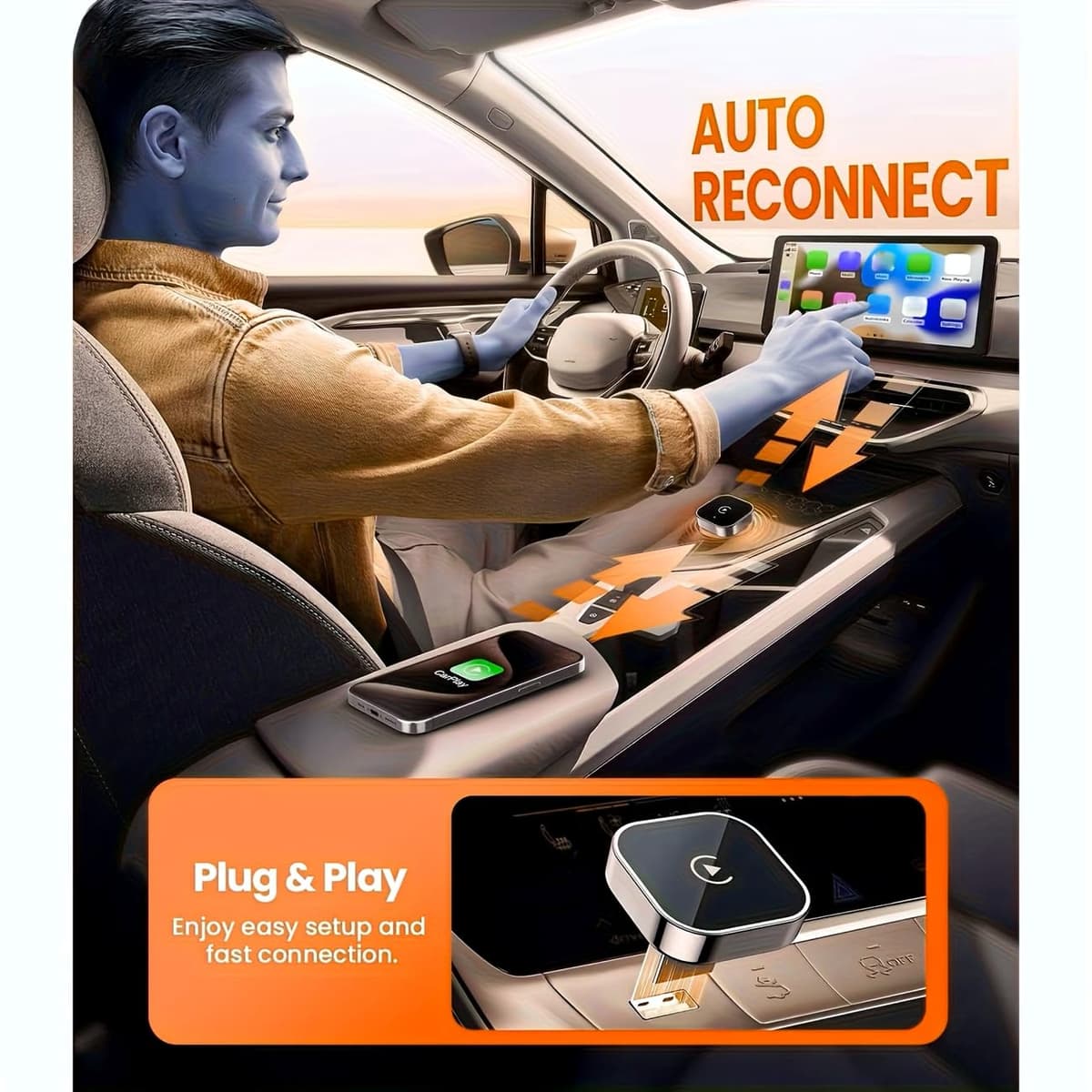 2026 Upgraded Wireless CarPlay Adapter, Plug and Play Auto-Connect Converter, Suitable for cars with carplay, Compatible with iPhone iOS 10+ & Android Auto 11+, Bluetooth — view 5