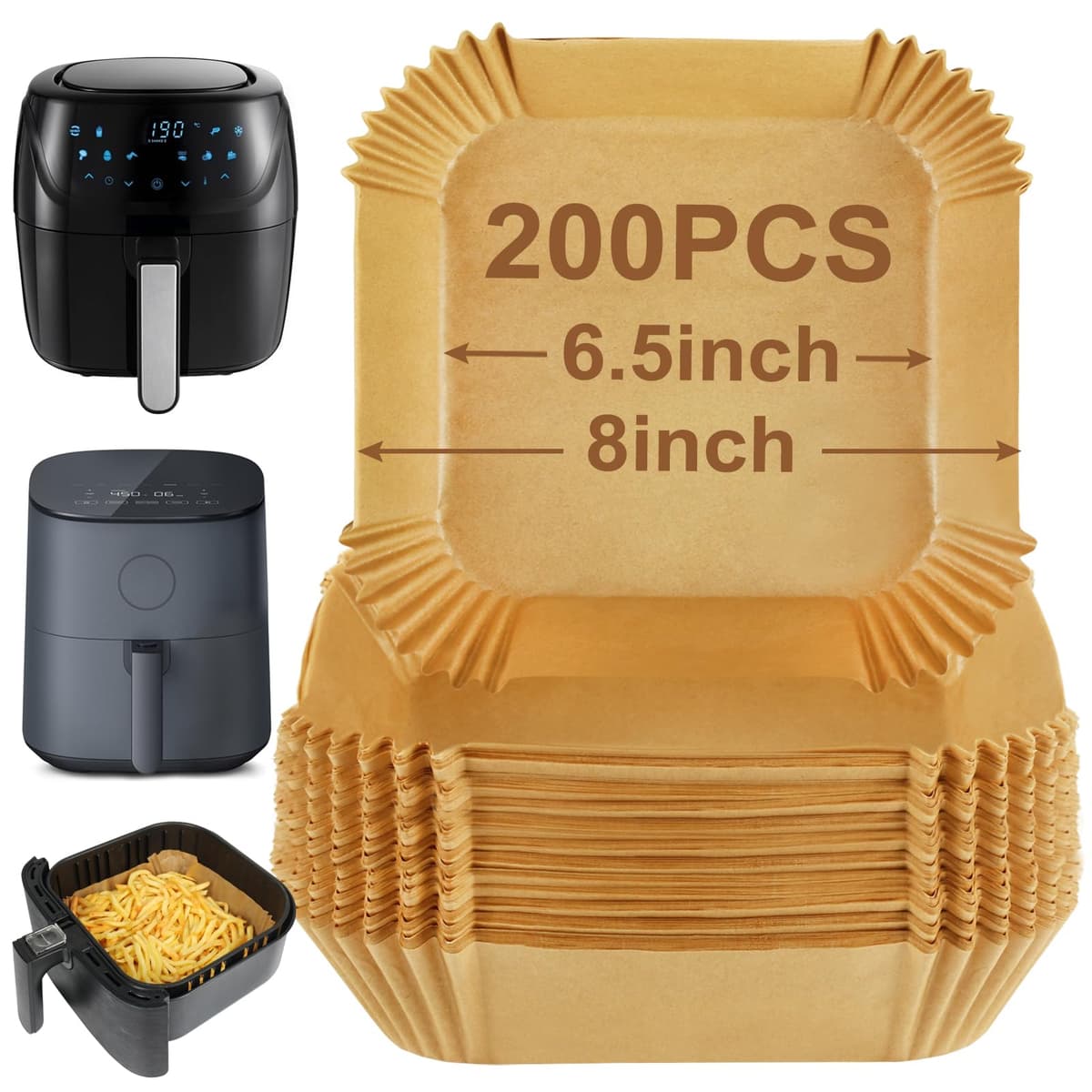 BYKITCHEN Air Fryer Parchment Paper Liner, 50PCS Square Air Fryer Liners Disposable, Greaseproof Paper, Compatible with COSORI, Ninja, Tefal, Russell Hobbs Fryers (Unbleached) — view 18