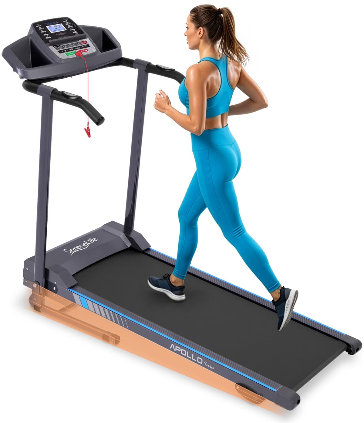 SereneLife Treadmills for Home with 13% Manual Incline Treadmill, 3.5HP - Compact Digital Portable Foldable Treadmill with Speakers, Bluetooth, App Sync, Heart Rate Monitor, for Walking, Running, Gym — view 7