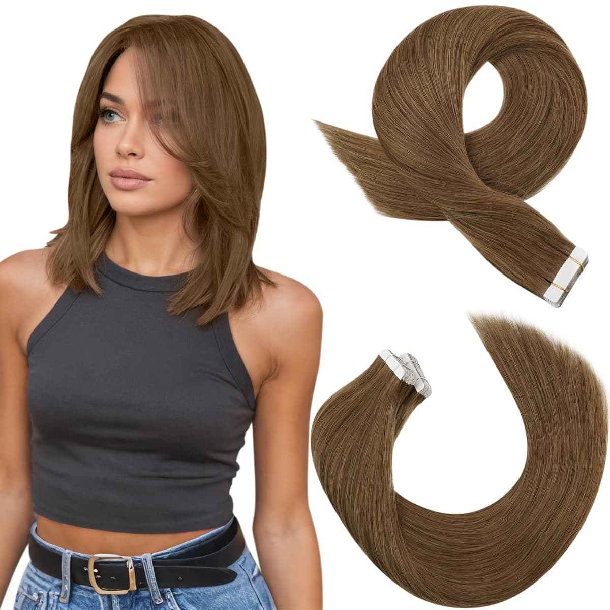Moresoo Tape in Human Hair Extensions 20 Inch Highlight 50g/20pcs Tape in Hair Extensions Human Hair Ash Blonde with Platinum Blonde #P18/613 — view 69