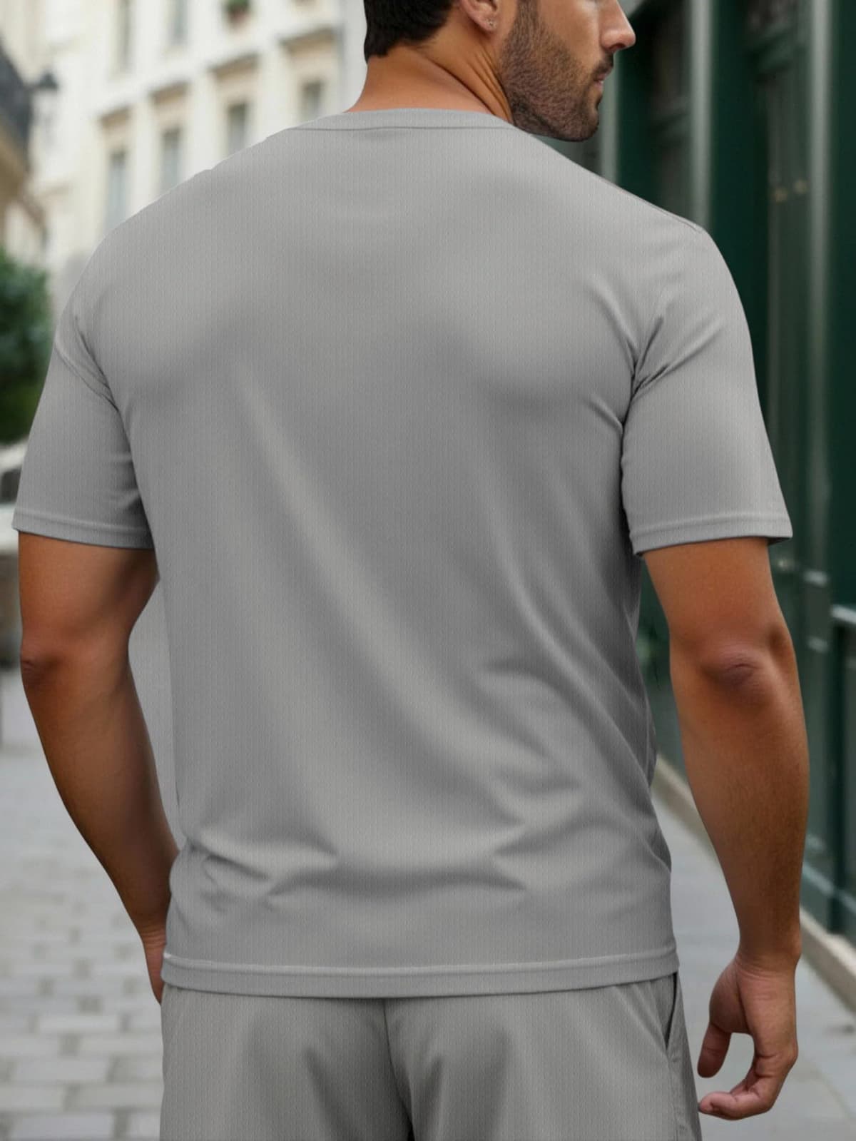 Conjunto deportivo de verano de dos piezas para hombre, ropa al aire libre, cuello redondo, camiseta estampada, tela cómoda y transpirable — view 3