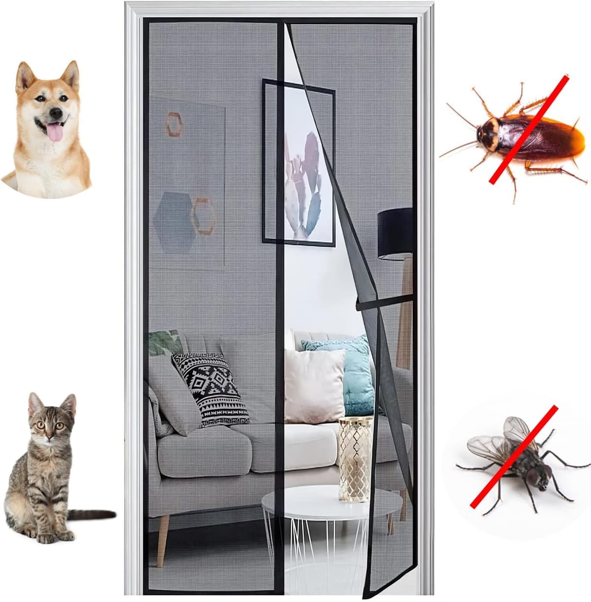 Panngu Mosquitera Puerta Magnetica 130x210cm, Cortina Mosquitera Puerta Exterior Actualización en 2024, Cortinas Mosquiteras para Puertas con Imanes Puerta del Balcón, Puerta Patio - Negro — view 5