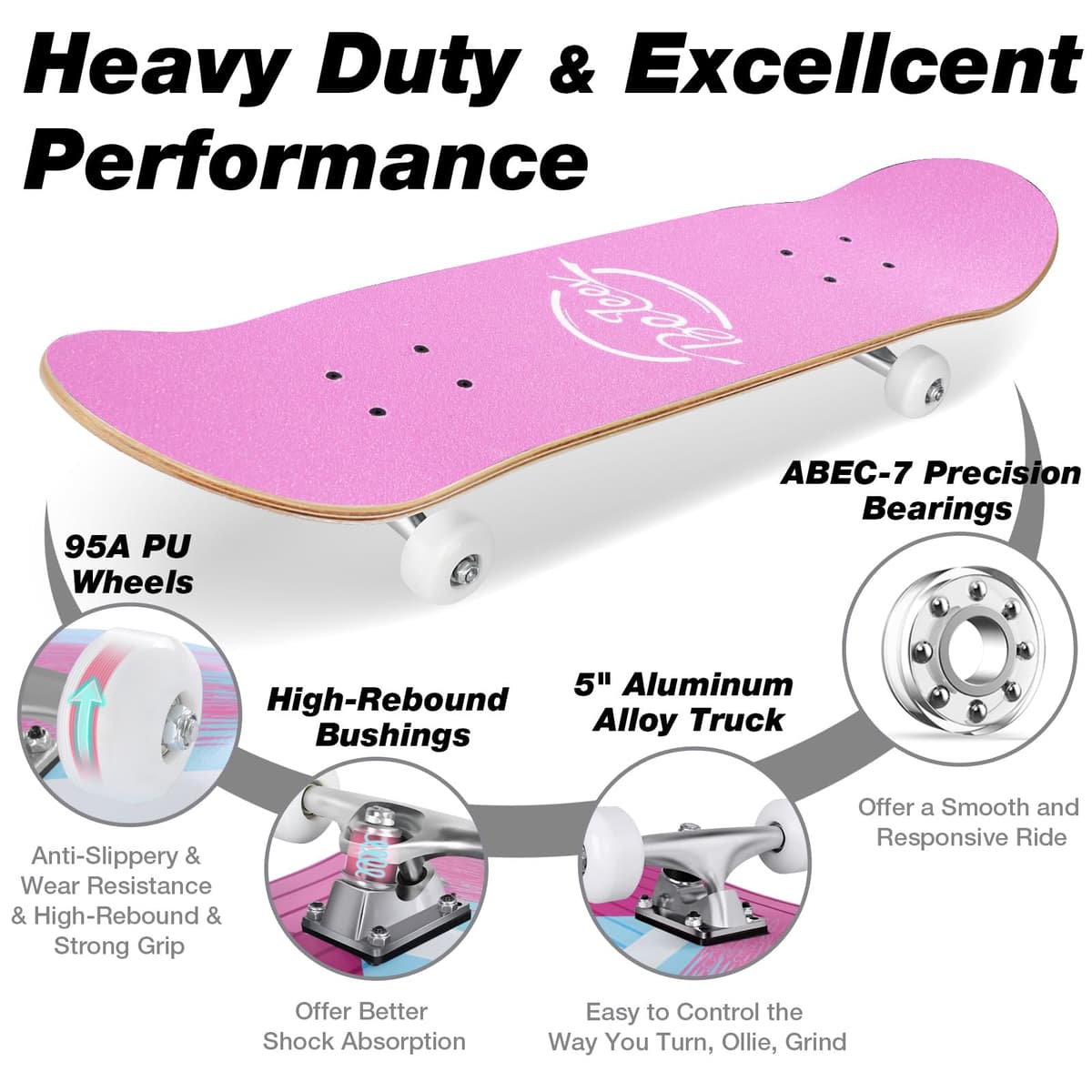 BELEEV Skateboards 31x8 para Principiantes, Niños, Adolescentes y Adultos, Completo Pro Cruiser Skateboard para Niña Niño, Arce Canadiense de 7 Capas, Doble Bandeja Cóncava, con Herramienta en T — view 4