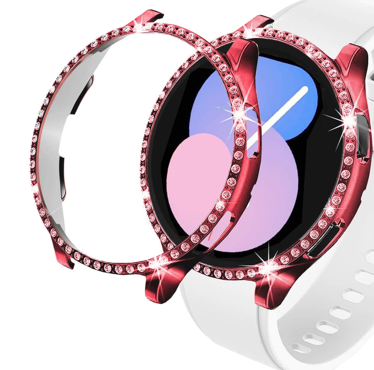 DEALELE [2-PACK] Case Compatible with Samsung Galaxy Watch FE / 5/4 40mm, Bling Double-row Diamond PC Protective Case Protector Cover, 40mm, Rose gold + Transparent — view 55