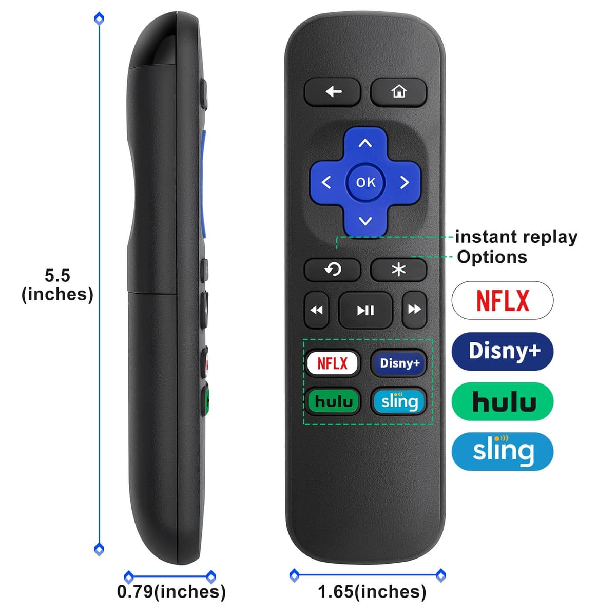 Replacement Remote Control for Roku 1 2 3 4 HD LT XS XD, Roku Express 3900R, Roku Premiere 4620XB 4210XB 3900R 2500R 2700R 2450XB - NOT for Any Roku Stick or Roku TV — view 4