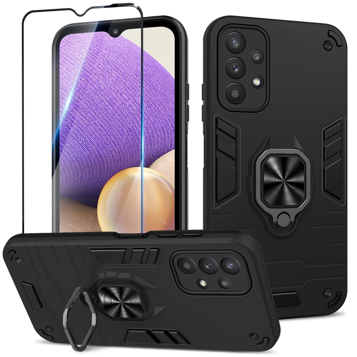 Funda para CMF Phone 2 Pro, Carcasa Antigolpes con Soporte anular metálico, Case Protectora de Grado Militar, Negro — view 624