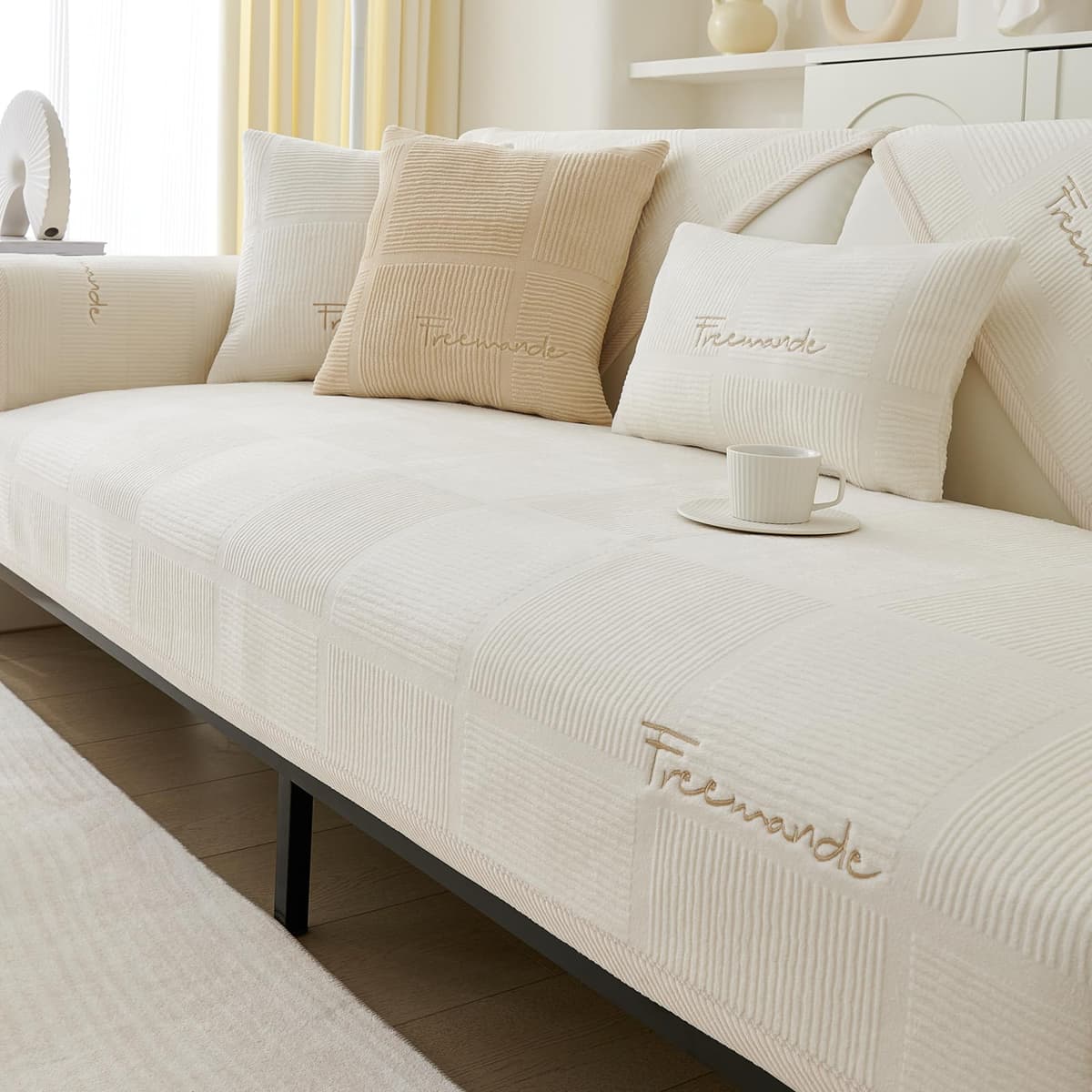 Soft Flannel Sofa Covers Washable - New Sofa Cushion Covers, Non-Slip Sofa Cover 1 2 3 Seater Couch Covers for Sectional Sofa, Sofa Slipcovers L Shape Furniture Protector (Light Coffee, 70x180cm) — view 4