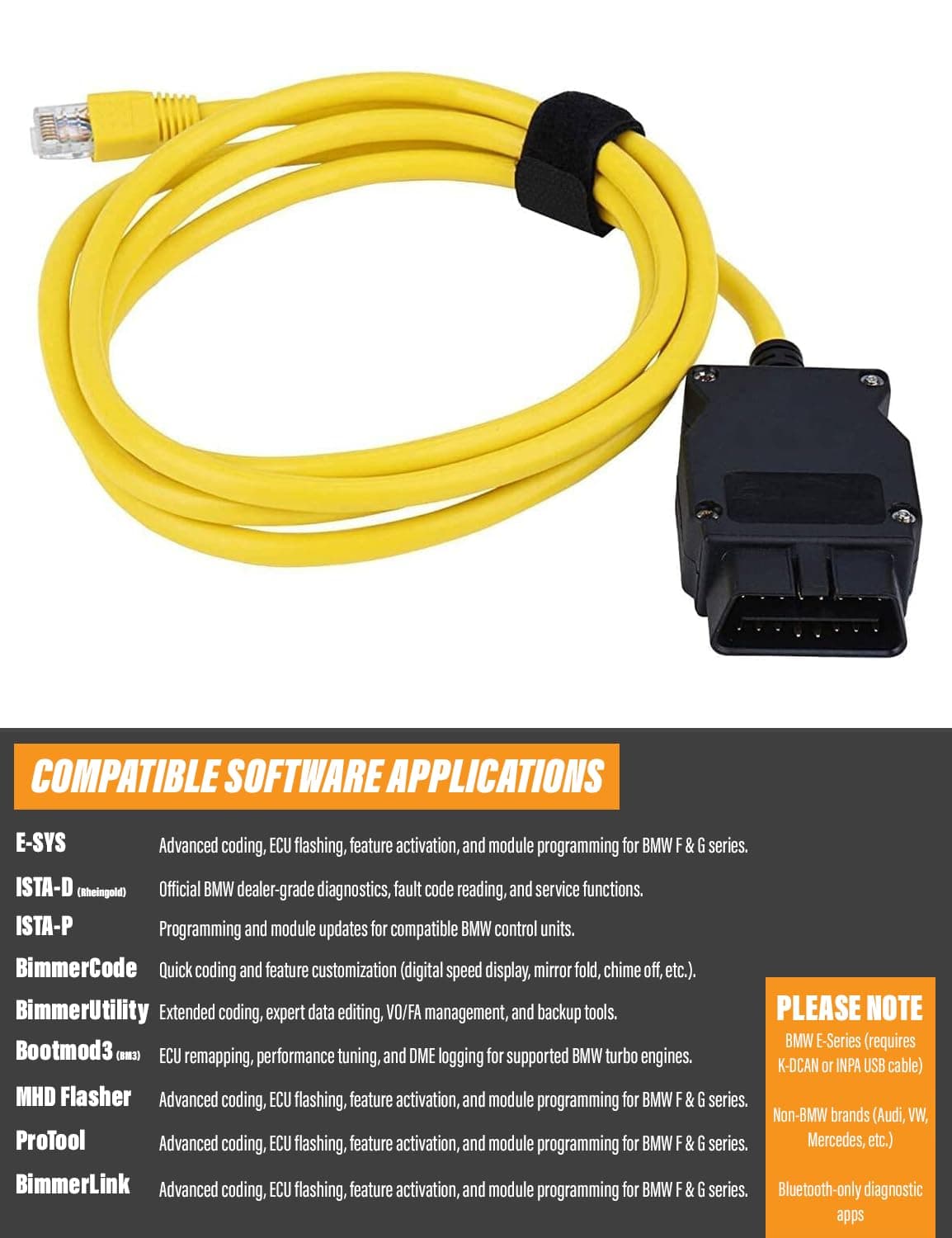 Xtremeauto ENET Diagnostic Cable OBDII to RJ45 – 2M Ethernet Coding Cable for BMW F-Series & G-Series – Compatible with ESYS, ISTA, Rheingold, BimmerCode, Bootmod3 – Diagnostic & Coding — view 4