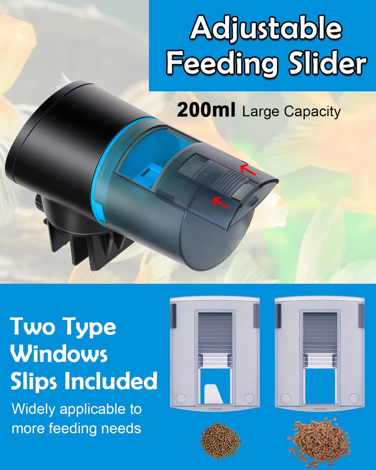 Petbank USB Charger Alimentador Automático Acuarios con Temporizador Recargable, Dispensador Comedero Acuario con Pantalla LCD, Dispensador Comida Peces Automatico, Azul — view 3