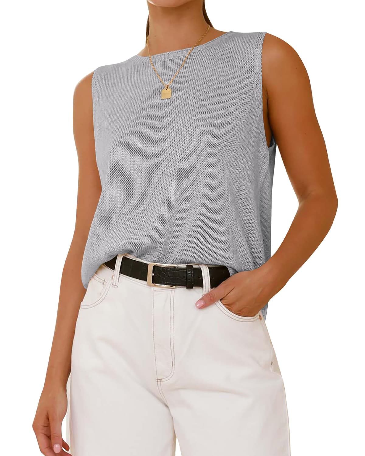 BTFBM Women's Sleeveless Sweater Vest 2026 Summer Crew Neck Ribbed Knit Lightweight Pullover Casual Loose Fit Tank Tops — view 29