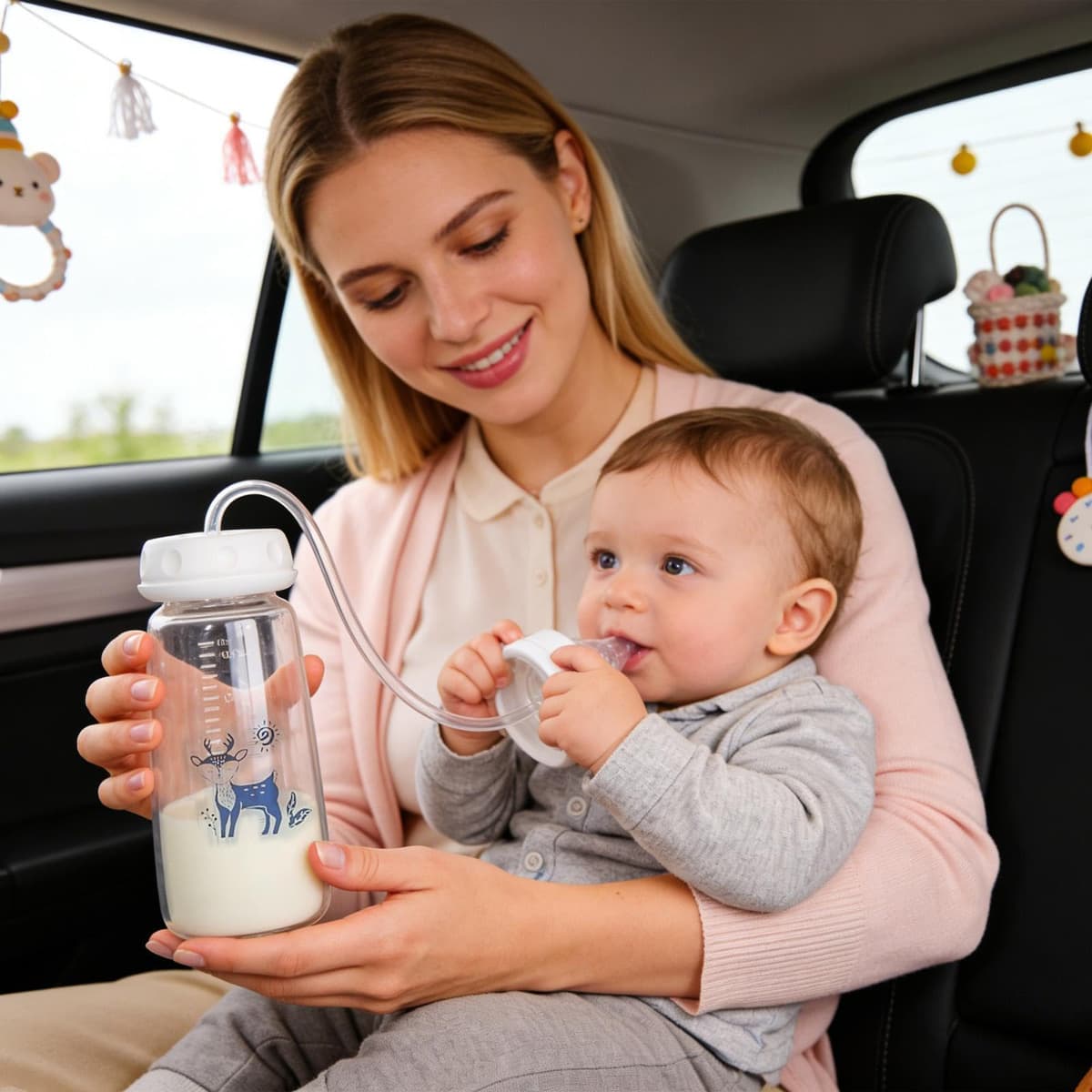 Anti-Colic Babys Bottles, 240ml Hands Free Anti-Colic Babys Bottle, Silicone Hands Free Wide Neck, Adjustable Fast Flow Milk Bottle, for Parents Indoor Outdoor Home Bedroom Nursery Hotel Travel — view 2