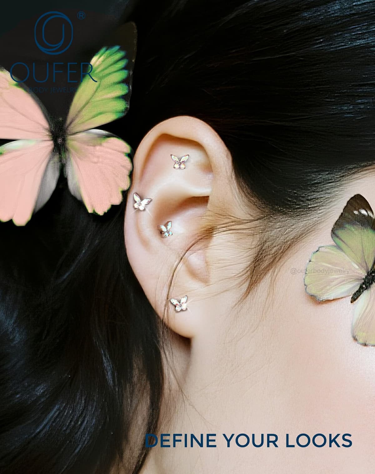 OUFER Body Piercing Labret Earrings: Titanium Lip Stud 16G/1.2mm Internally Threaded Helix Tragus Conch Cartilage Earrings Jewellery Butterfly Medusa Bar 6/8/10/12mm for Women — view 3