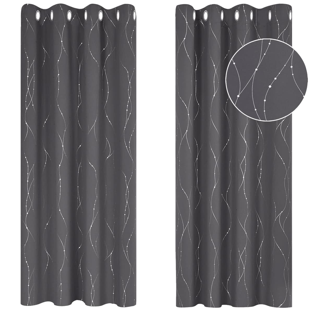 Deconovo Soft Dotted Line Foil Printed Blackout Curtains Thermal Insulated Curtains Eyelet Energy Efficiency Room Darkening Curtains for Bedroom 52 x 72 Inch Light Grey 2 Panels — view 25