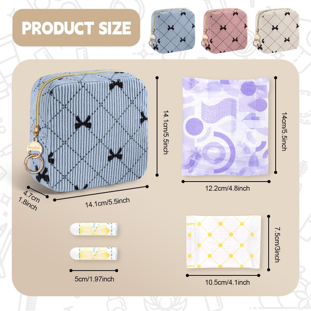 2 Piezas Neceser Compresas Pequeño Bolso de Almacenamiento Neceser para Compresas Algodon Tampones Bolsa Menstrual con Cremallera de Servilletas Sanitarias Bolsas Regalo para Adolescentes Niñas Mujer — view 2