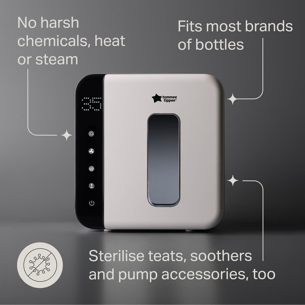Tommee Tippee Ultra UV Steriliser, Dryer and Storage, Black, for Baby Bottles and Accessories, Steam-Free to Kill Viruses^ and 99.9% of Harmful Bacteria — view 4