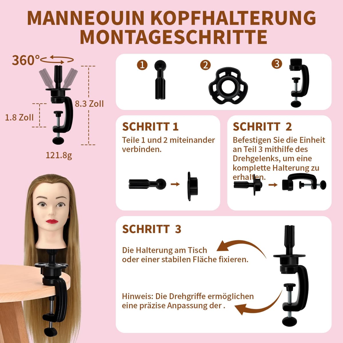Juego de peluquería profesional para niños, cabeza de maniquí con soporte para pelucas y forma de cabeza de peluquero, para peluqueros, colegialas y escuelas de peluquería (oro (color)) — view 4