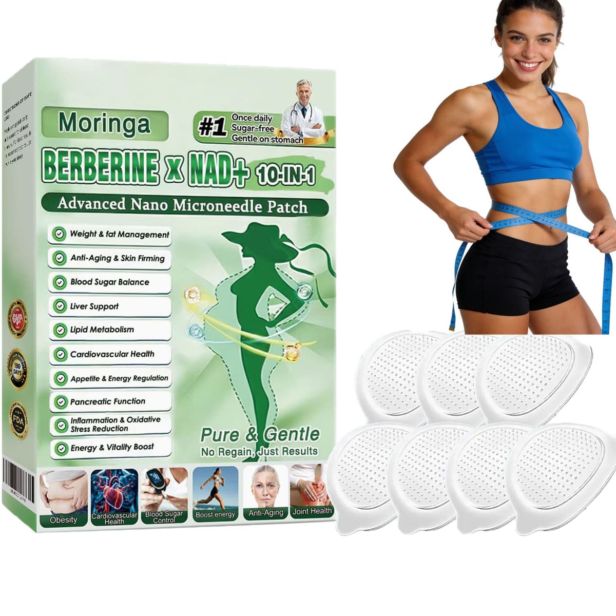 Moringa 10 in 1 Slimming Patches, Moringa Advanced Microneedle Patch 10 in 1, Berberine for Slimming, Professional Metabalance Patch for Men and Women (3pcs) — view 11