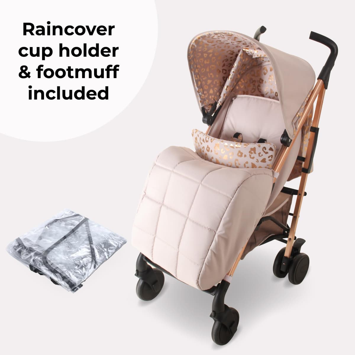 My Babiie MB51 Stroller – from Birth to 4 Years (22kg), Lightweight, Umbrella Fold, Travel Buggy for Toddlers, Pushchair Includes Footmuff, Cup Holder, Rain Cover - Pink Leopard — view 3