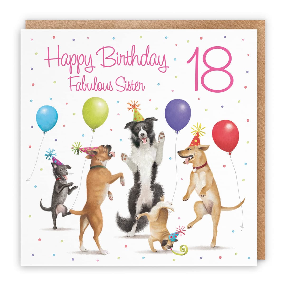 Hunts England 18th Sister Birthday Card - Dancing Dogs - Fabulous Sister - Age 18 - Women's 18th Birthday Card - Milo's Gallery - Funny