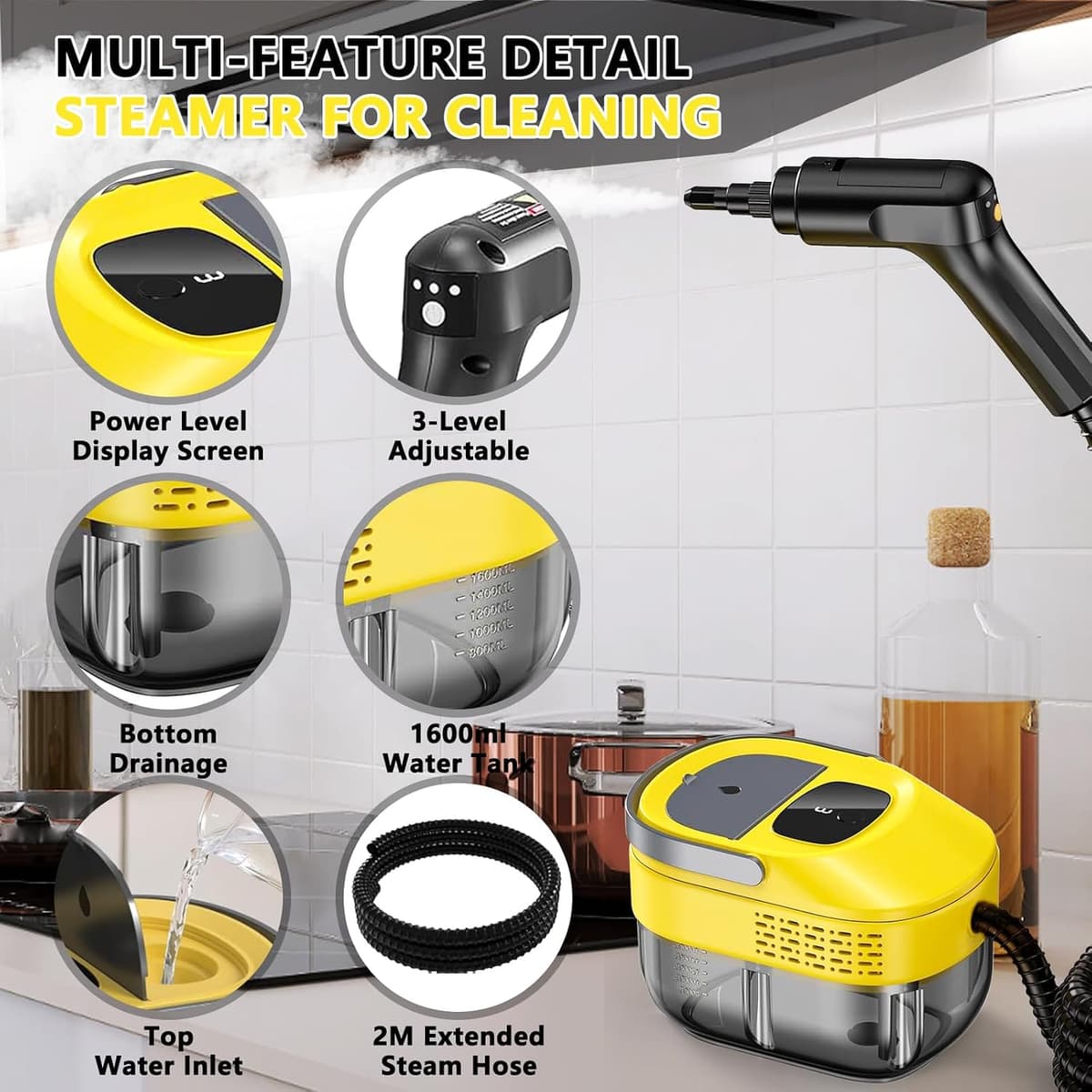 3 Level Adjustable Pressurized Handheld Steam Cleaner for Home — view 2