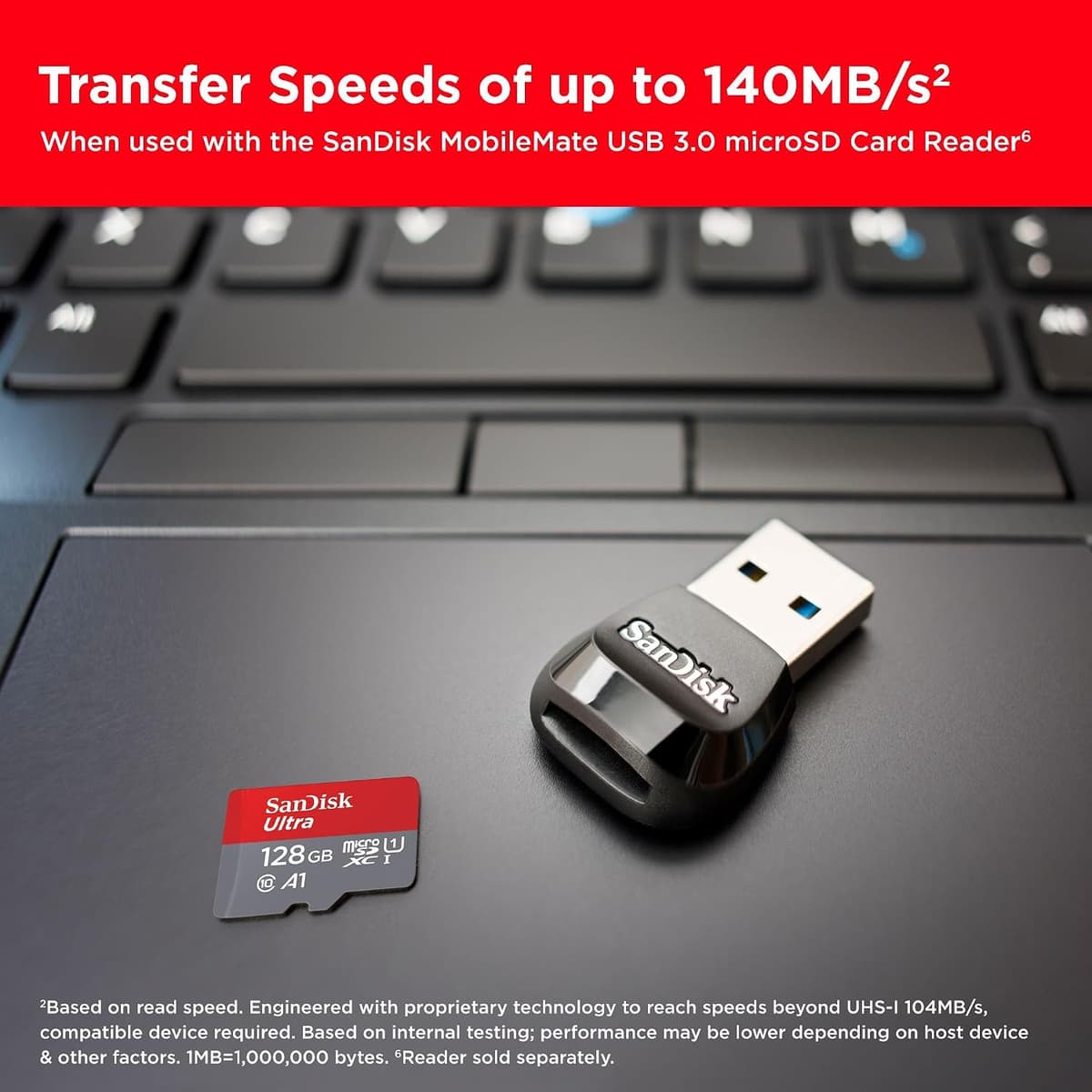 SanDisk 128GB Ultra microSDXC card + SD adapter, Memory card Full HD, up to 140 MB/s, For smartphones and Tablets, with A1 App Performance, UHS-I, Class 10, U1 — view 2