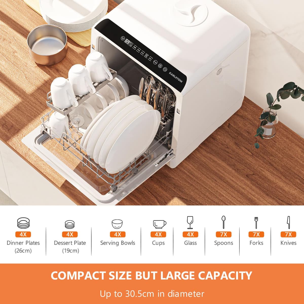 Karlxtom Table Top Dishwasher 6 Programs Mini Dishwasher with Touch Control, Auto-drying, Baby Care & Fruit Wash, Perfect for Small Families, Couples — view 3