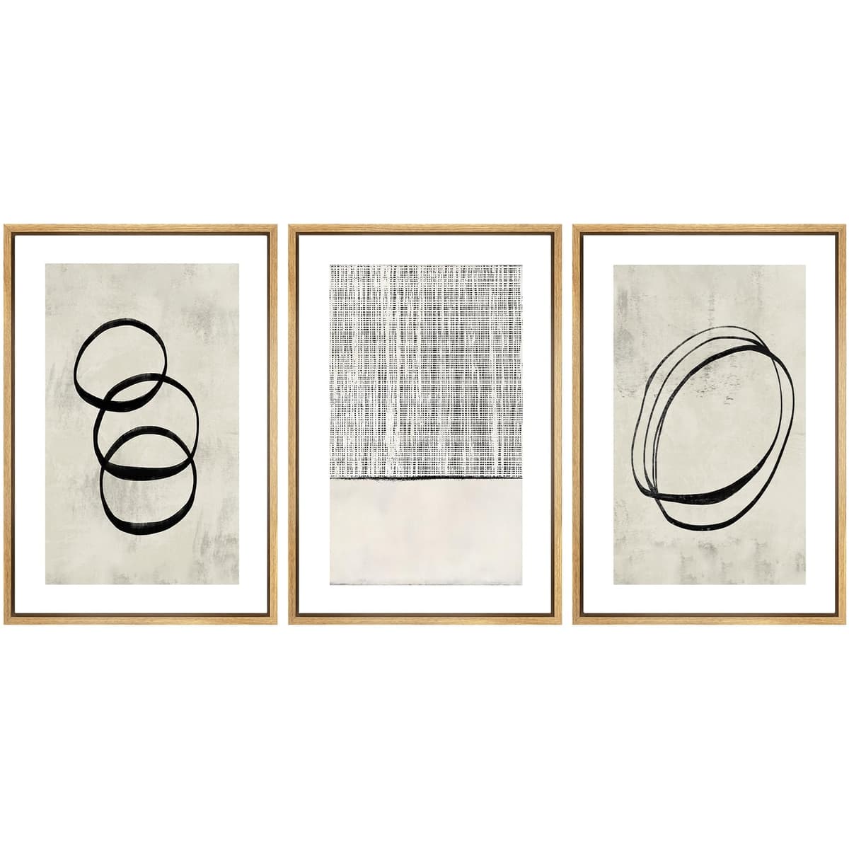 SIGNWIN Framed Canvas Print Wall Art Set Blue White Grunge Geometric Pattern Abstract Shapes Cozy Neutral Decorative Contemporary Minimal for Living Room, Bedroom, Office - 24"x36"x3 Natural — view 90