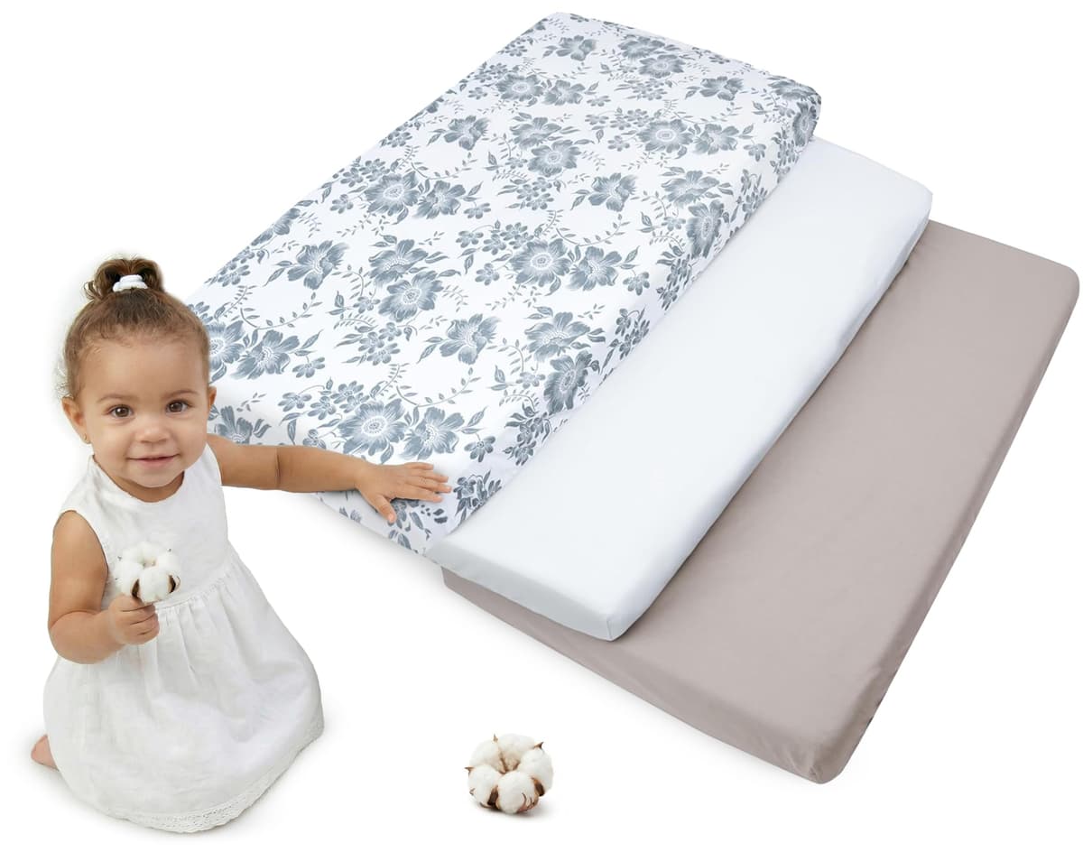 Medi Partners Sabana Bajera Cuna 60x120 Set de 3-100% Algodon Sabanas de Algodón Bebe Ropa de Cama para Bebés Dormir Cuna Fitted Bed Sheet Protector (Safari-Blanco-Gris) — view 10