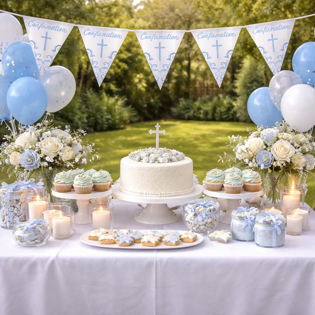 First Holy Confirmation Bunting 9ft (2.7m) Blue Foil Decoration – Religious Party Banner with Cross Design - Flag Garland — view 3