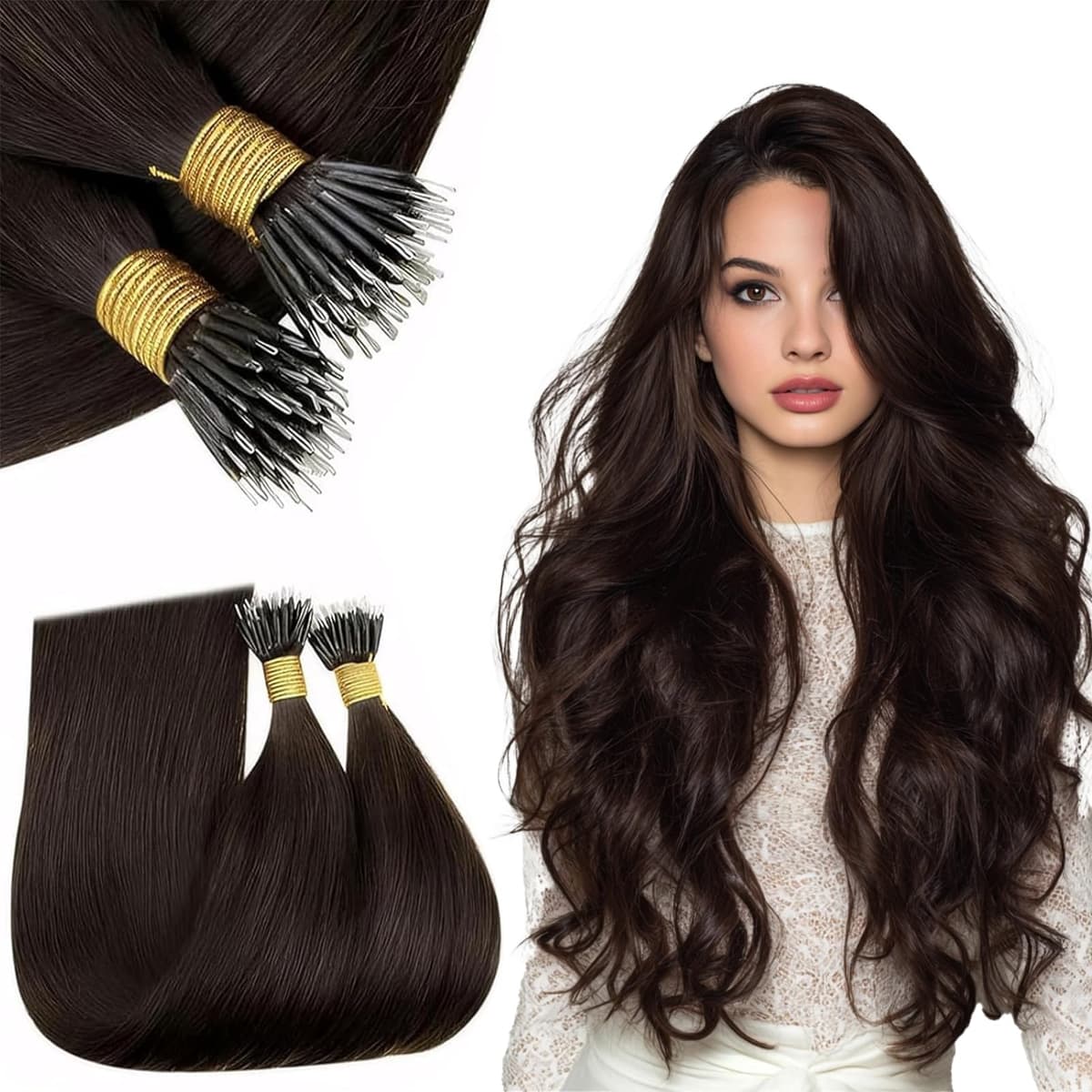 RUNATURE 18 Inch Nano Beads Hair Extensions Real Human Hair Ice Blonde Nano Hair Extensions Real Human Hair White Blonde Invisible Nano Rings Straight Remy Hair 50g 50s #800 — view 10
