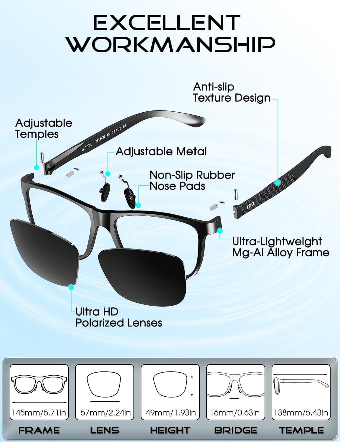 ATTCL Polarised Sunglasses Mens for Driving: UV400 Protection Square Shades AL-MG Metal Frame HD TAC Lens Hiking Travel — view 6