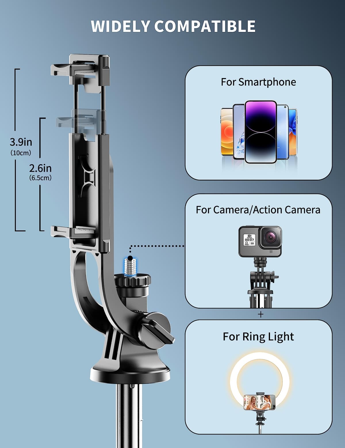 71" Phone Tripod & Selfie Stick, All in One Extendable Cell Phone Tripod with Wireless Remote, Travel Tripods Stand for iPhone 360° Rotation Compatible with iPhone Android, Camera — view 4