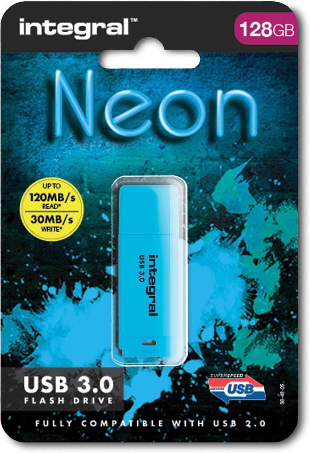 Integral 128GB Neon Blue USB 3.0 Gen 1 Flash Drive USB3.0 128GB Blue