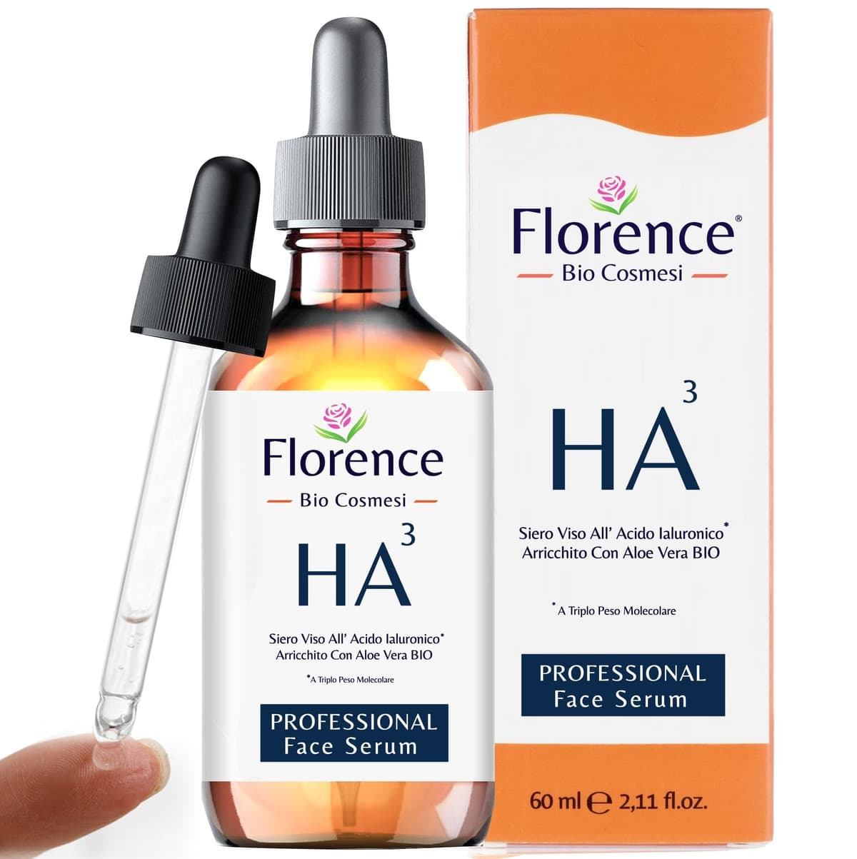 60 ml Bio Facial Serum with Triple Pure Hyaluronic Acid, Anti-Wrinkle, Anti-Dark Circles, Anti-Aging Serum Vitamin C for the Face, Moisturizing, Organic, Vegan, Also Ideal as Eye Contour Cream