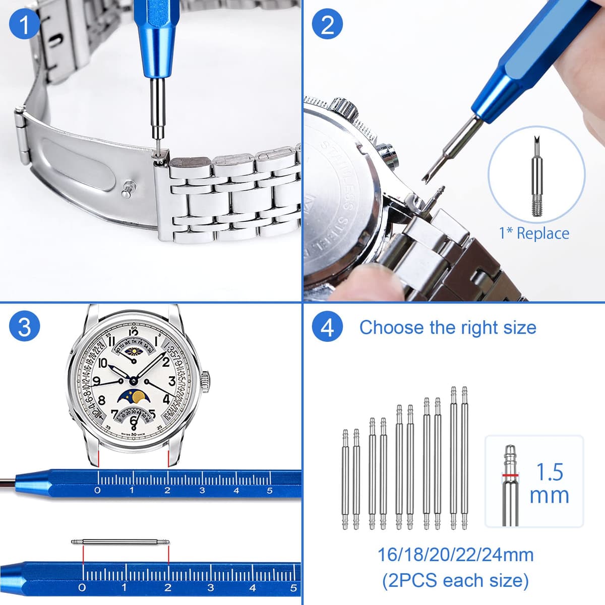 JOREST Herramientas Ajusta Correas de Reloj, Acortar y Cambiar Correa Relojes, Kit Reparacion para Quita Eslabones, Extractor Pasadores Relojero — view 5