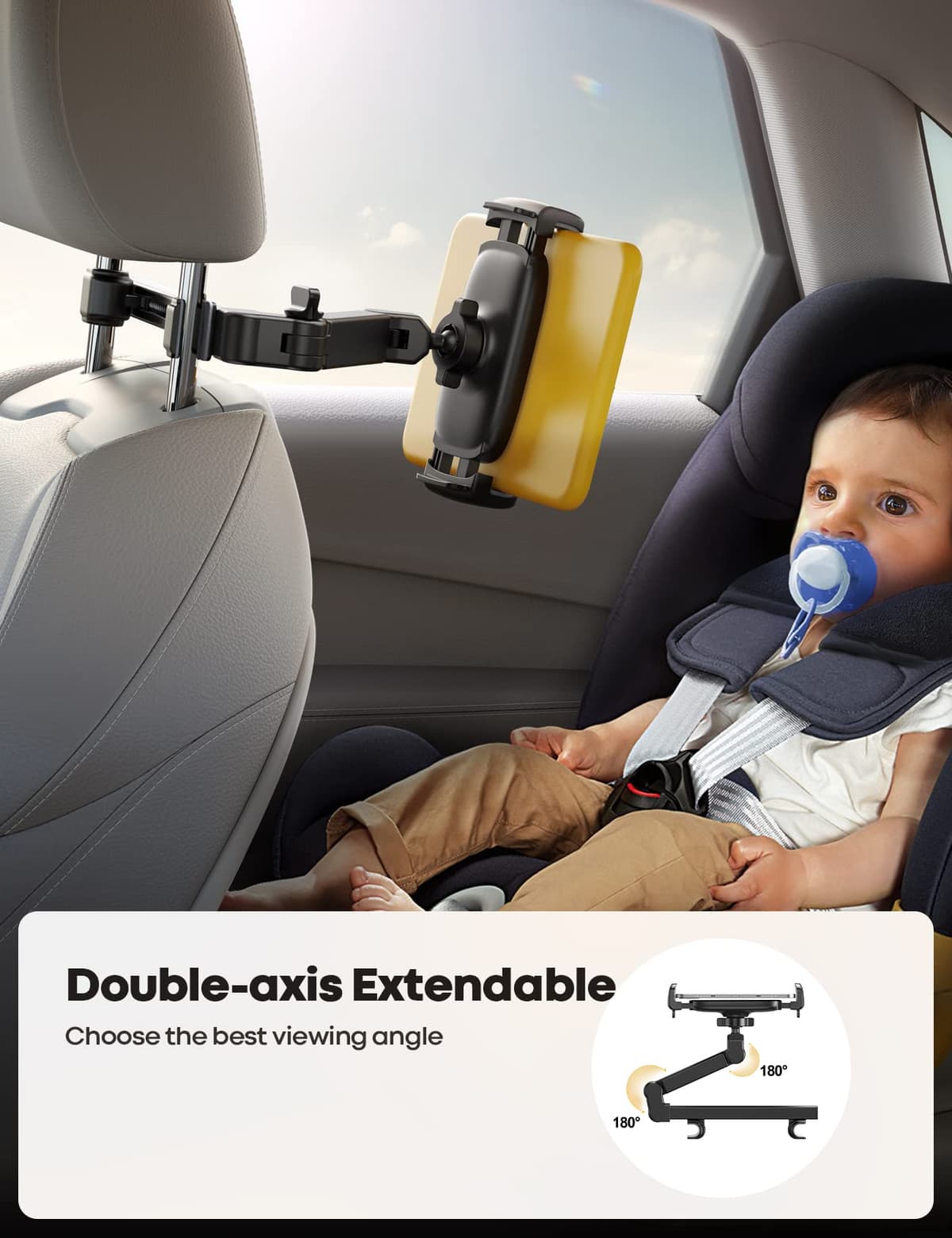 Lamicall Car Headrest Tablet Mount - [Aluminium Arm] 2025 Adjustable Car Tablet Holder, 360° Rotating Backseat Mount for Kids, for 2024 iPad Pro 13, Air 6, Mini, Tab, Phones, 4.7-13” Device - Black — view 2