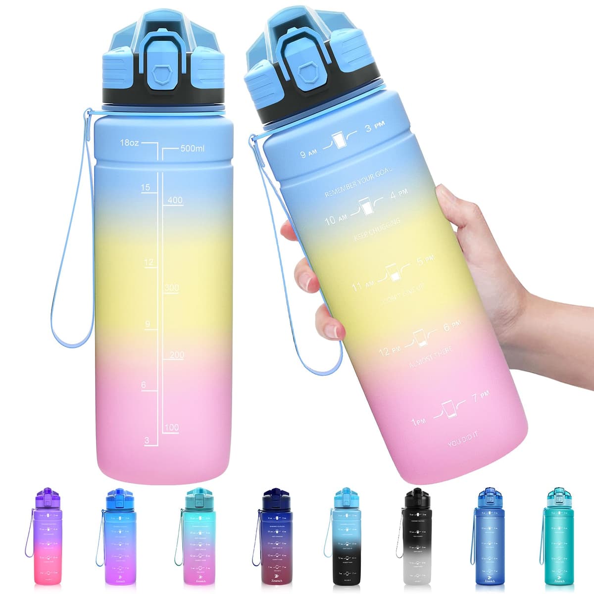 ZOUNICH Botella Agua Deporte, Botella Agua Niños sin BPA Reutilizable Plástico Tritan - 500 ml / 700 ml / 1 l, Cantimploras para Te con Filtro, para Infantil, Gimnasio, Bicicleta — view 28