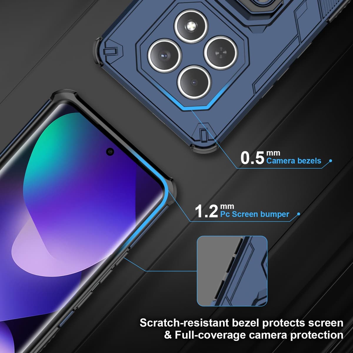 Funda para CMF Phone 2 Pro, Carcasa Antigolpes con Soporte anular metálico, Case Protectora de Grado Militar, Negro — view 967